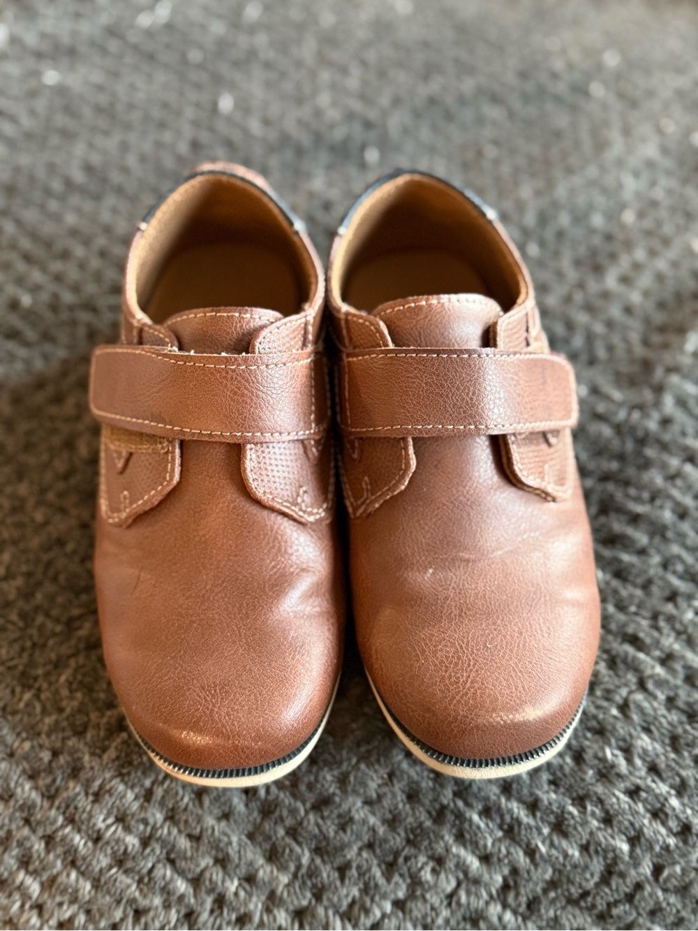 Classic Brown Kids Leather Velcro Shoes